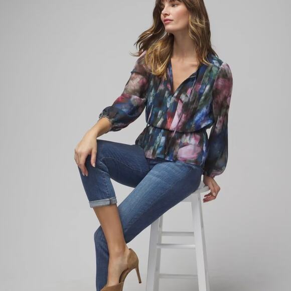 White House Black Market Dreamy Tulip Print Peplum Chiffon Blouse NWT Size S - Picture 4 of 14